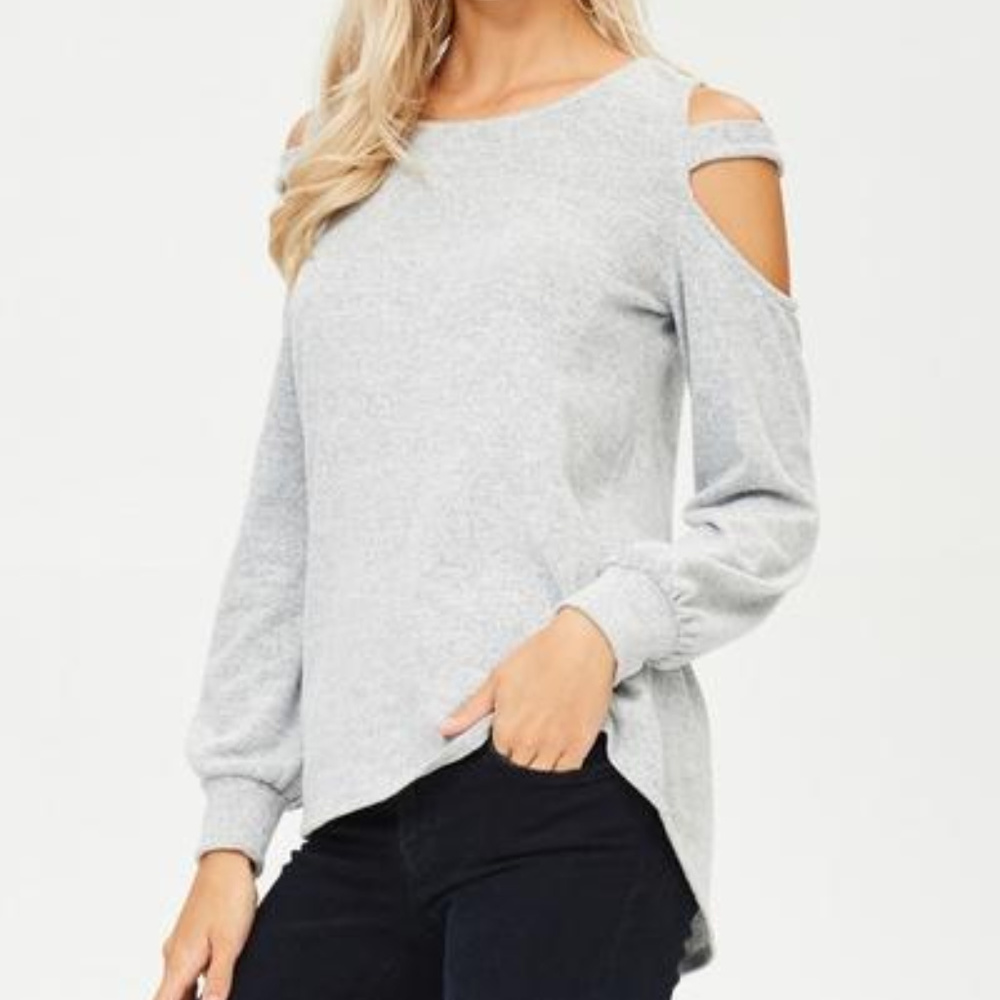 Gray Cold-Shoulder Sweater - Picture 3 of 4